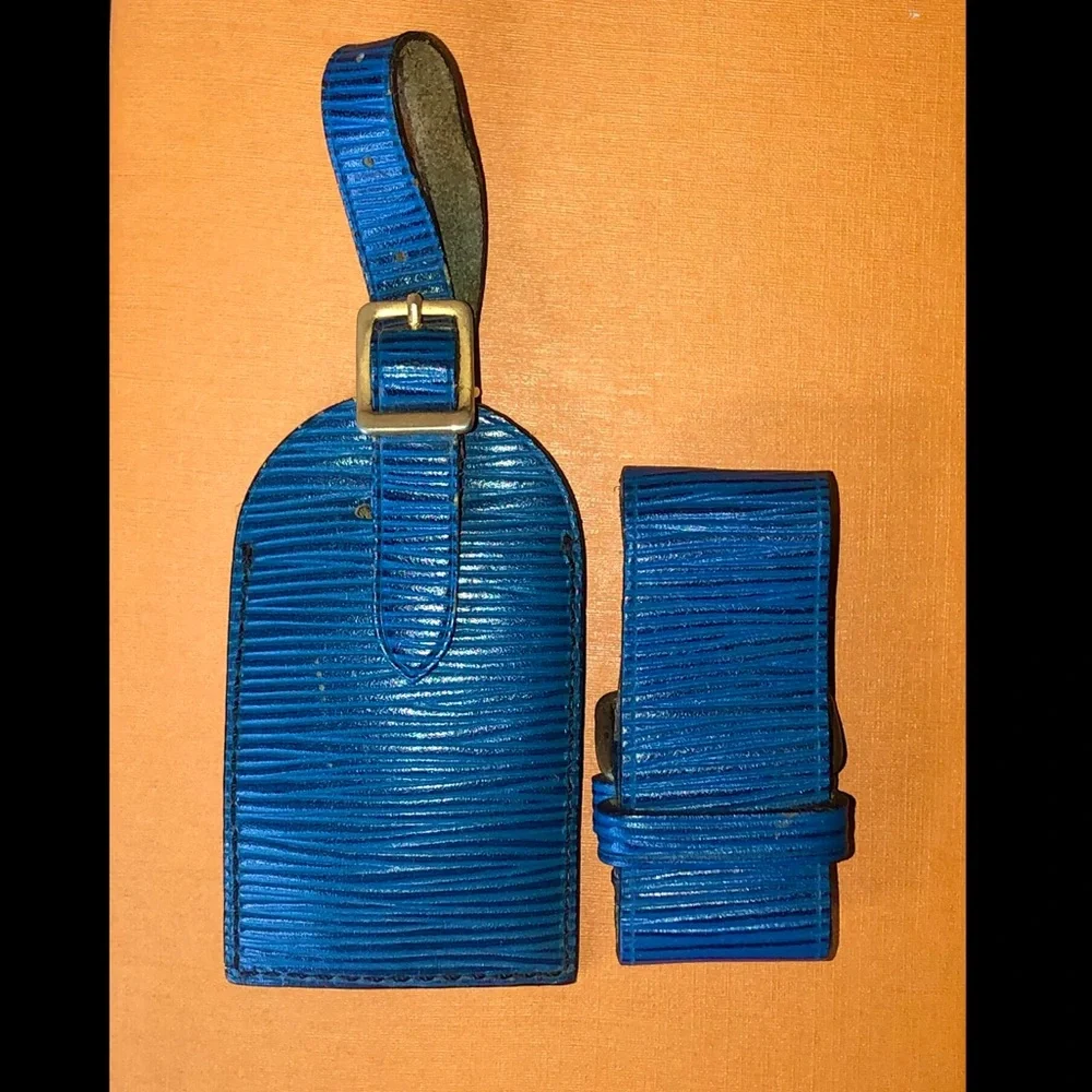 Louis Vuitton Blue Epi Leather Luggage Tag and Poignet Set